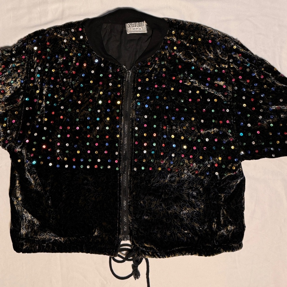 (S) SPEED LIMIT Multi-Colored SEQUINED Velvet Short Zippered Jacket